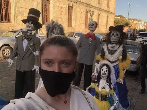 A selfie with day of the dead decorations 