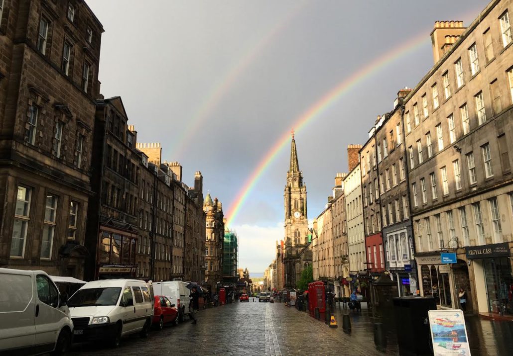 rainbow over the streets of Scotland 